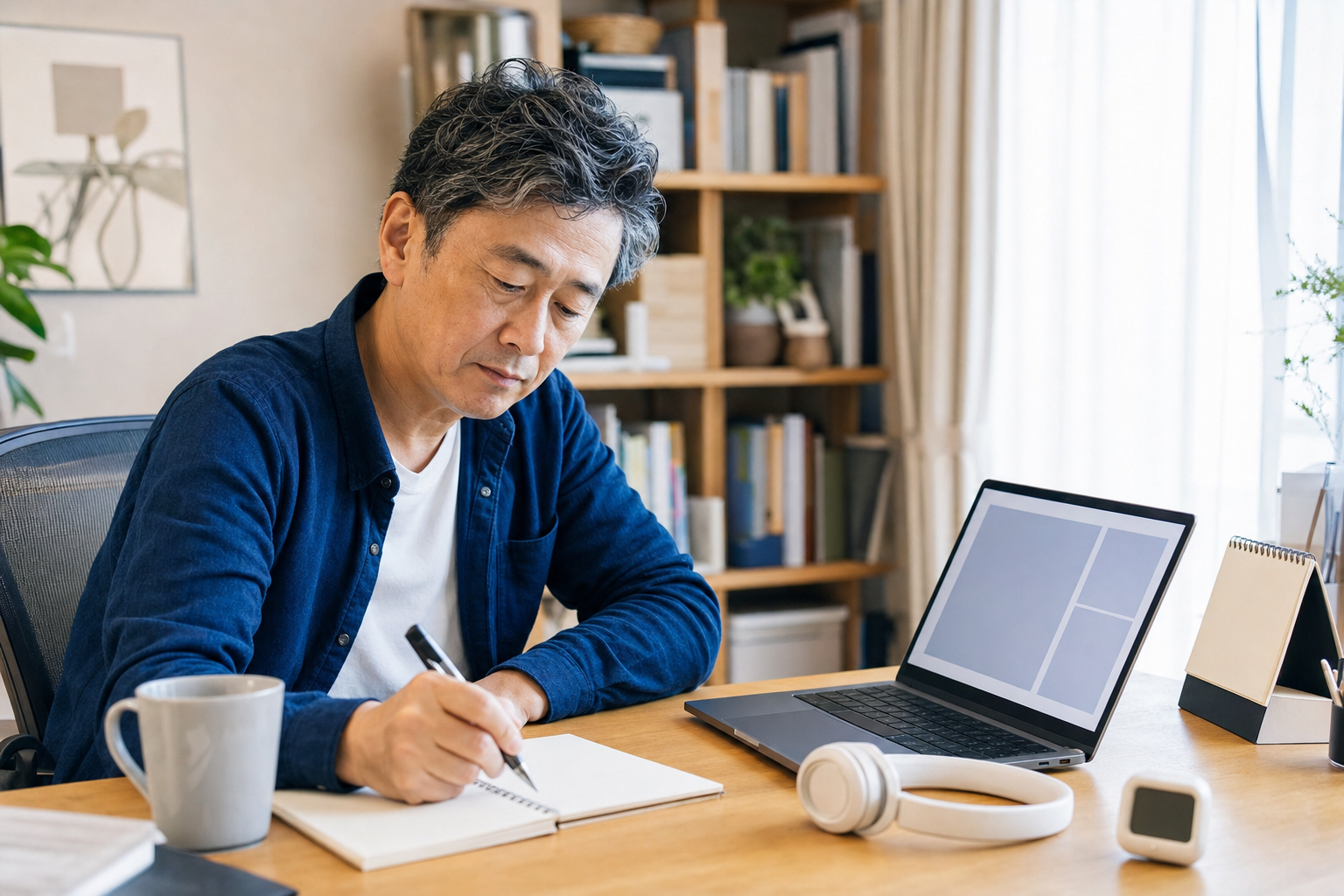 在宅スキルを学びながら働き方を見直す50代男性