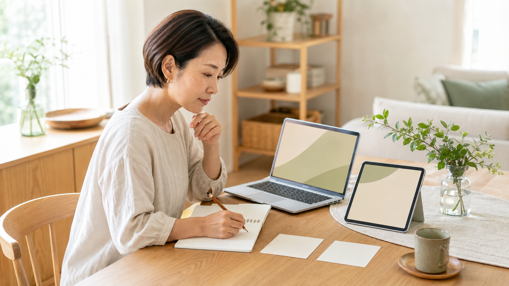 複数のクラウドソーシングサービスを比較する女性