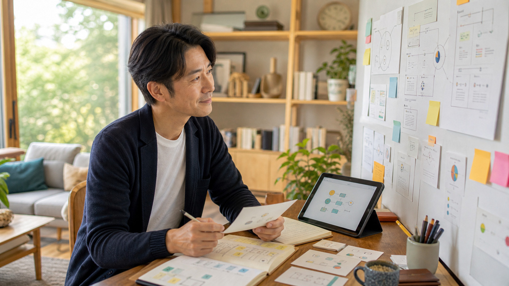 40代の経験を活かして図解デザインに取り組むイメージ