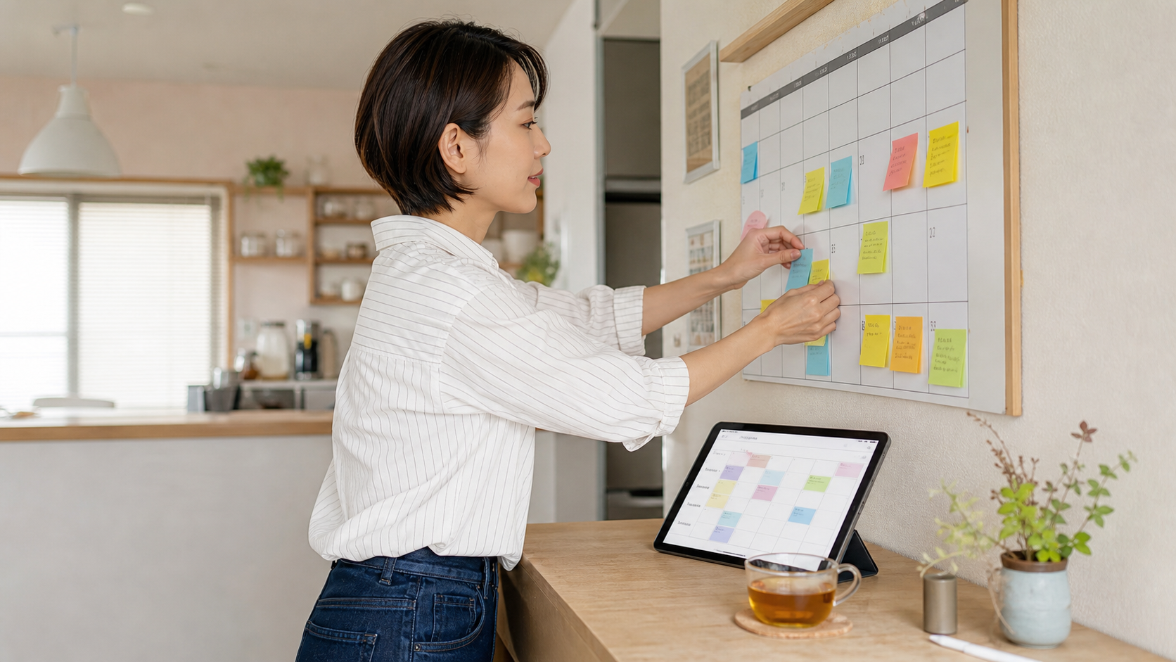 主婦がWebデザイン学習の時間を計画するイメージ