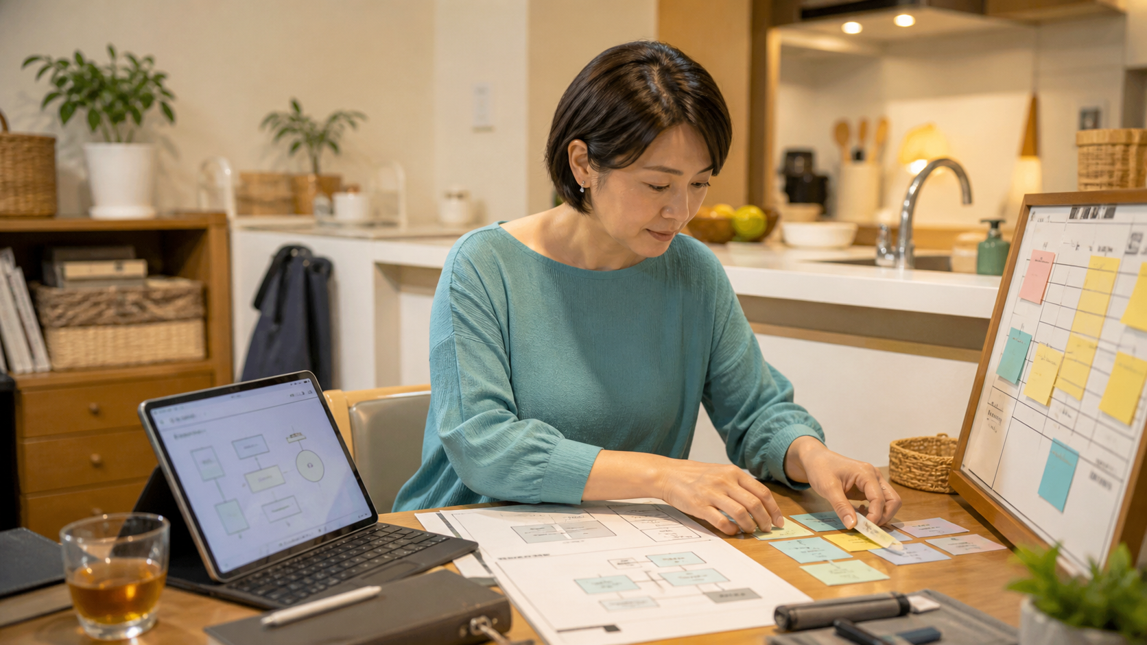 家事や育児や介護と図解デザインの仕事を両立するイメージ