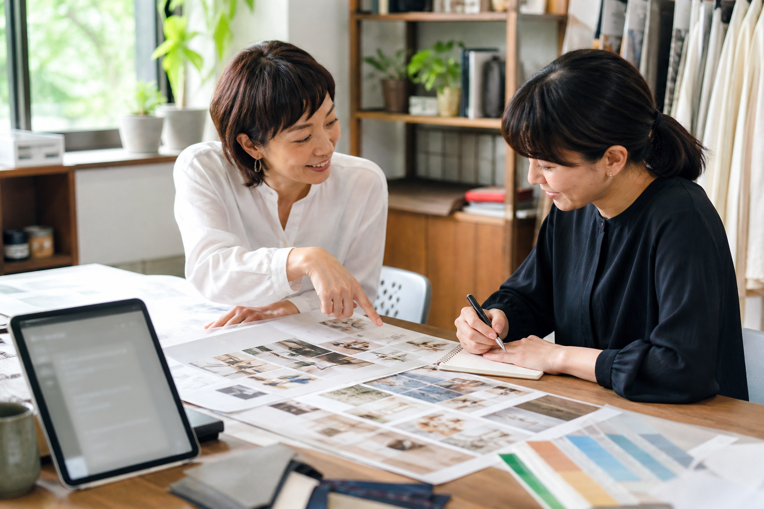 AI添削と人のデザイン添削の違いを相談する日本人女性の写真