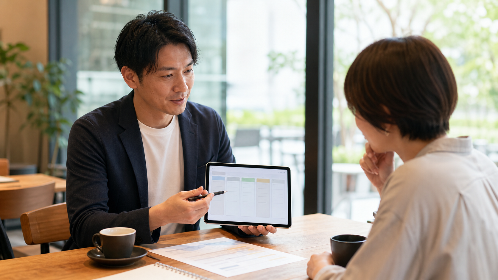 副業の継続契約についてクライアントと打ち合わせる場面