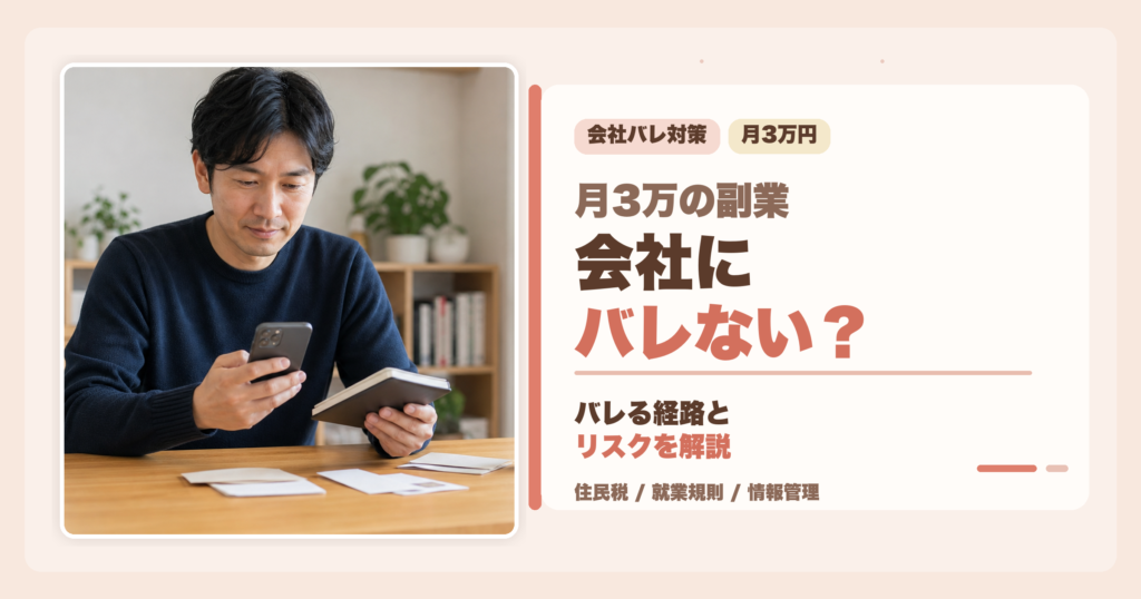 月3万円の副業が会社にバレない方法とリスクを解説するアイキャッチ