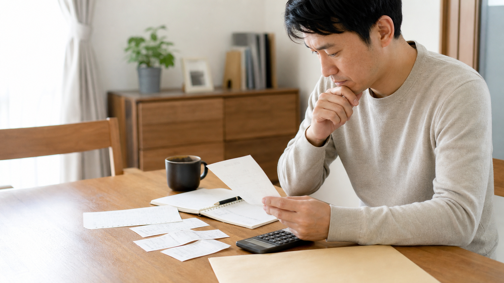 月3万円の副業収入と確定申告の必要性を確認する男性
