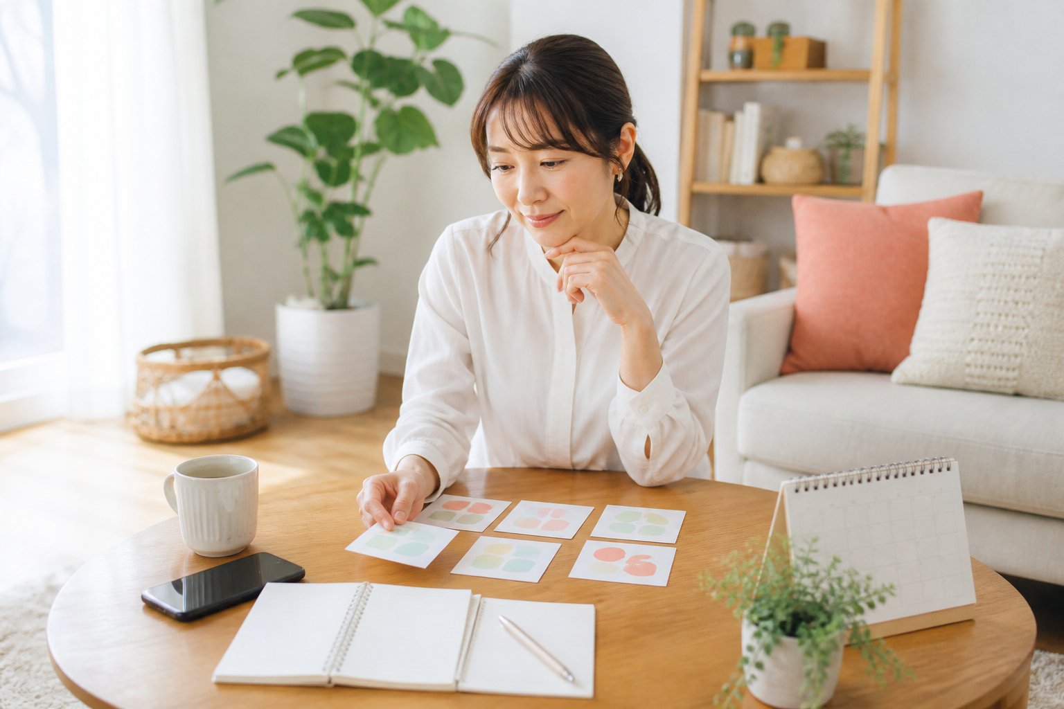 初心者が始めやすい副業の選び方を考える日本人女性の写真
