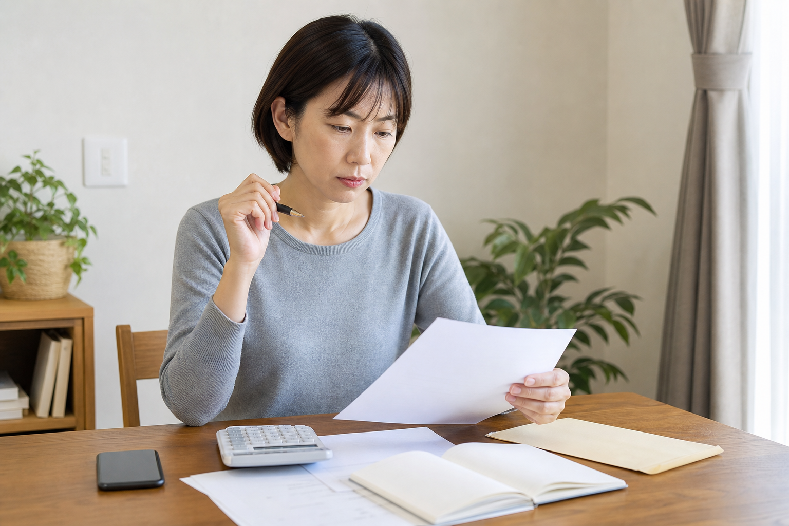フリーランスになる前にデメリットや必要書類を確認する日本人女性の写真