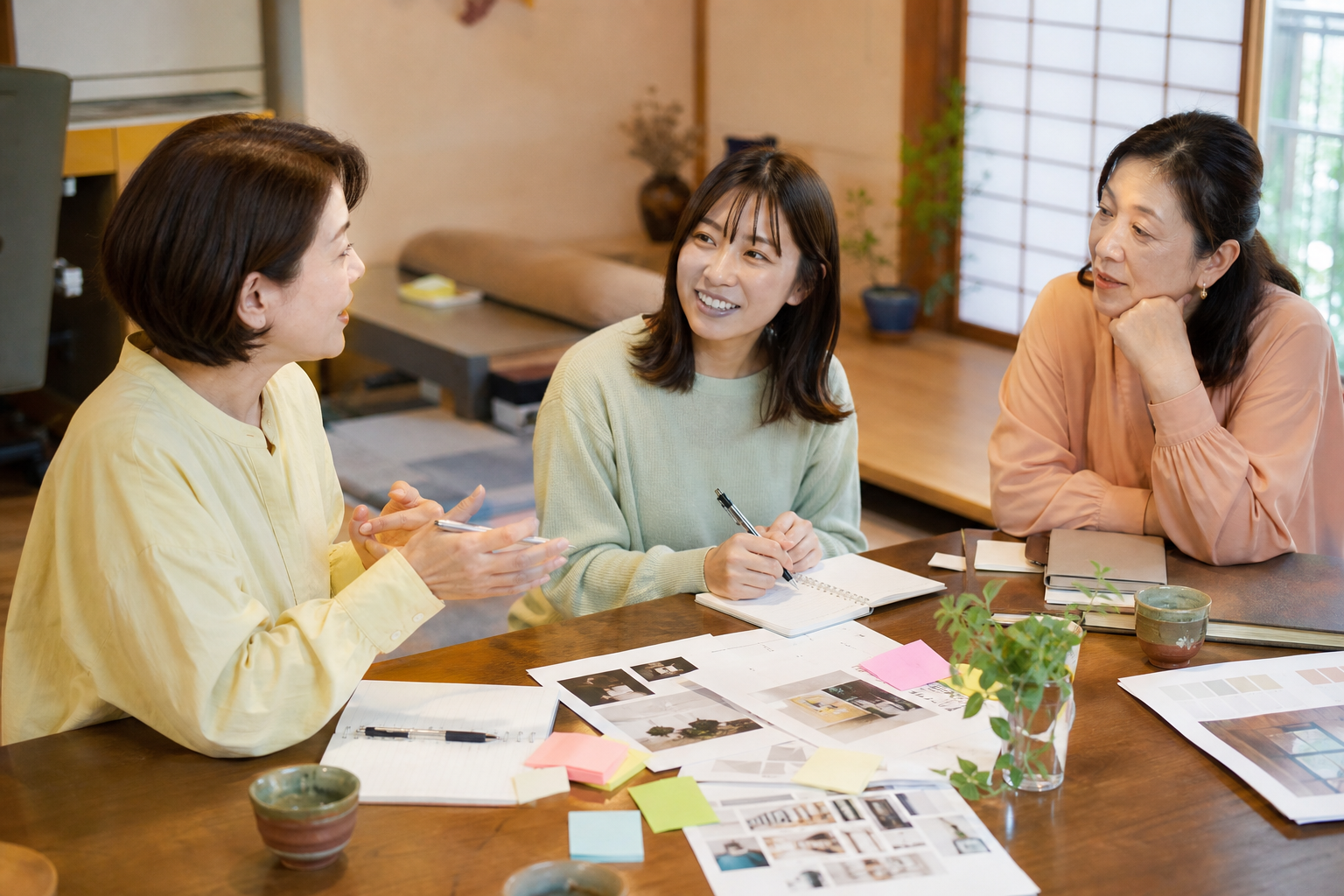 職業訓練のWebデザイン講座の口コミを話し合う日本人女性たちの写真