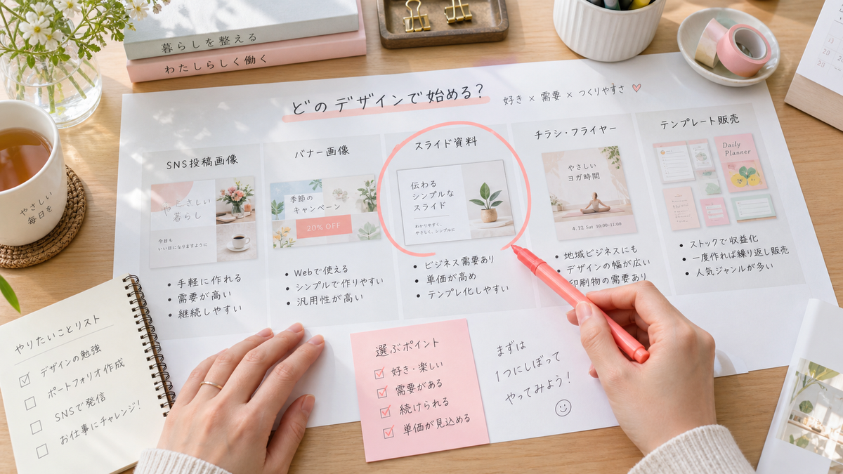 稼げるCanvaの仕事を1つ選ぶための写真