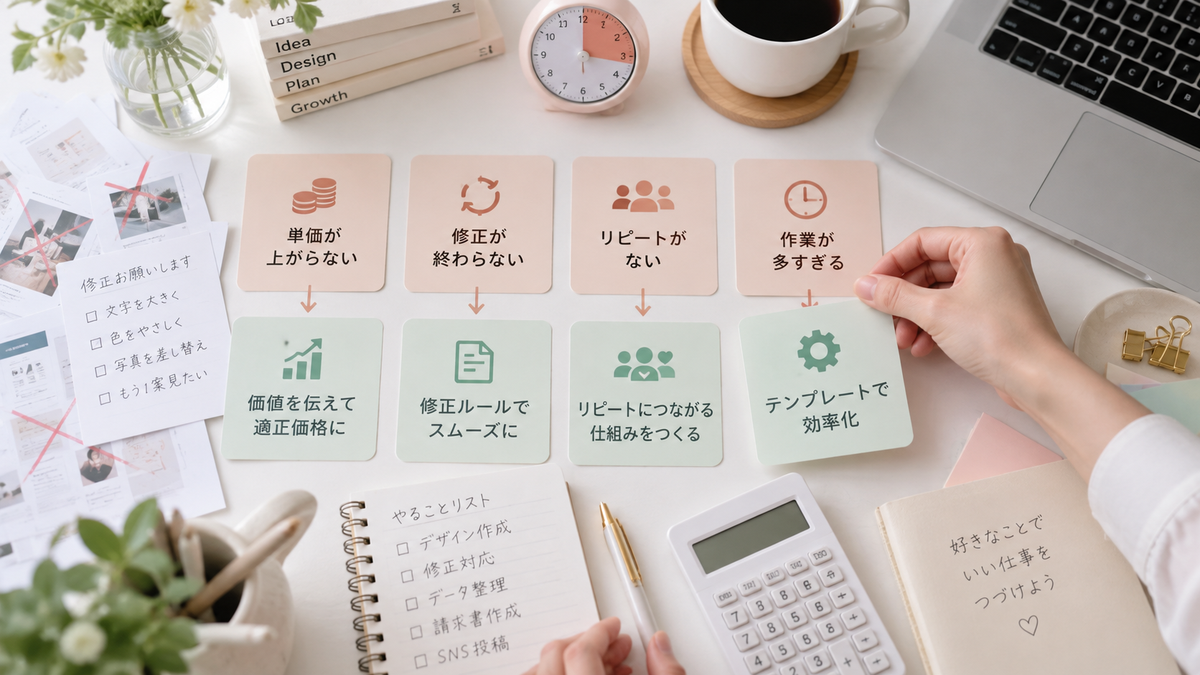 Canvaの仕事でつまずく場面と解決策を整理する写真